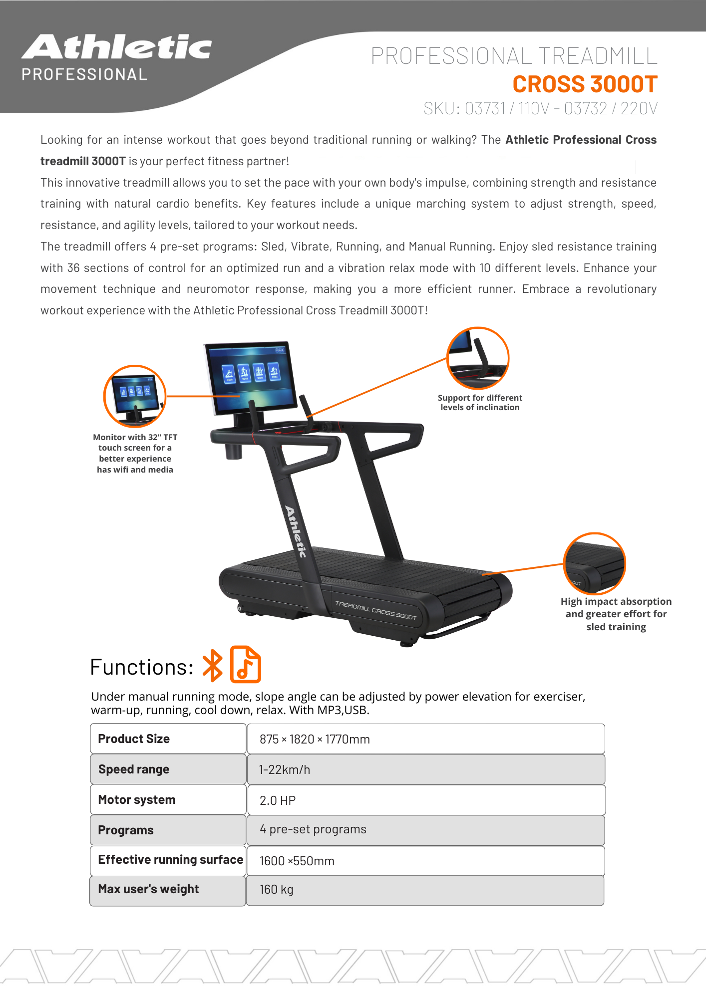 ATHLETIC TREADMILL PROFESSIONAL CROSS ATHLETIC 3000T - Image 5