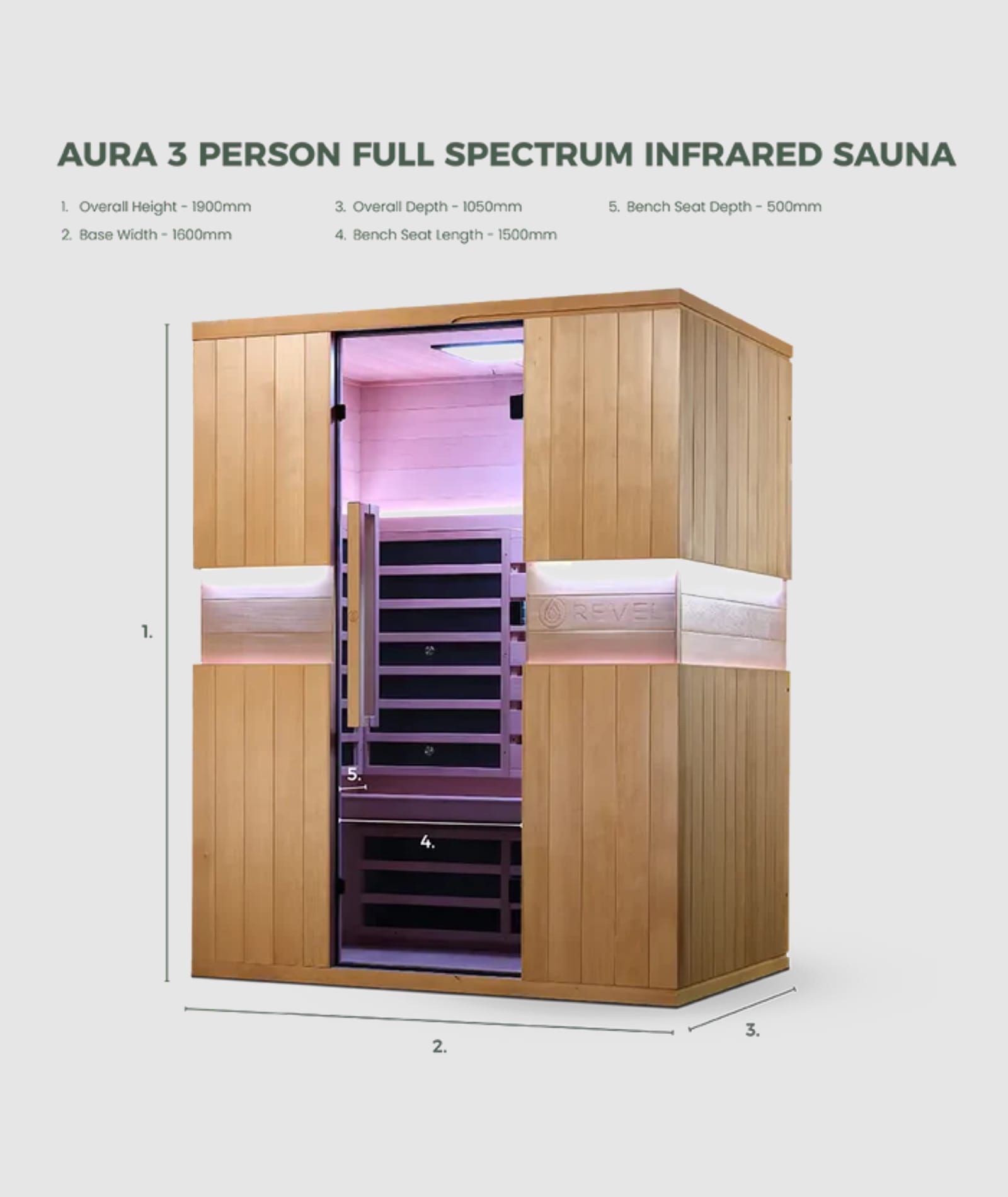 Revel Aura 3 Person Full Spectrum Infrared Sauna - Image 9